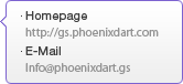 Homepage - http://gs.phoenixdart.com, E-Mail - Info@phoenixdart.gs